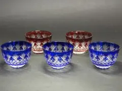 華硝 江戸切子 ぐい呑み 糸菊つなぎ ブルー 箱付き - メルカリ