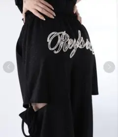 ナイスクラップ サイドカットリボンスウェットパンツ　ブラック　M