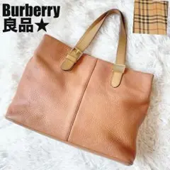良品★バーバリー レザー ノバチェック ベージュ ハンドバッグ キャメル
