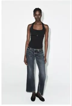 ZARA ブラック ホルターネック タンクトップ ベルト付きのサムネイル