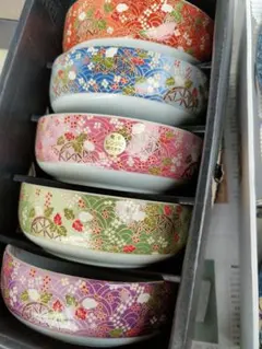 【新品】美濃焼・吾山窯の京友禅柄の中鉢　和柄 小鉢 5客セット