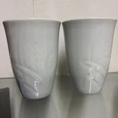 白磁麦彫ペアカップ 2個セット