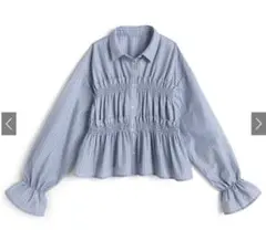 グレイル　ストライプ柄シャーリングフリルブラウス［on393］