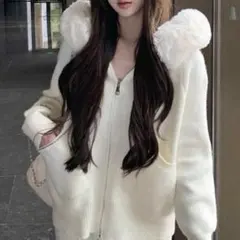 SHEIN ニットファーパーカー ワンホン 韓国系 スナ系