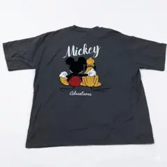 【サガラ刺繍】ディズニー ミッキー＆プルート Tシャツ L グレー 未使用に近い