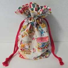 きんちゃく袋　ハンドメイド和柄　お祭り屋台柄