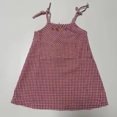 ミキハウス ワンピース　90cm 赤チェック 花刺繍　ベビー　女の子のサムネイル