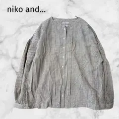 ＊ニコアンド＊【M】ノーカラーギンガムチェックブラウス　ボリュームスリーブのサムネイル