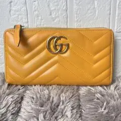 良品✨GUCCI マーモント　長財布　キルティング　ラウンドファスナー　イエロー