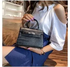 クロコダイル風 2way ショルダーバッグ　ブラック