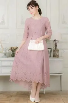 GIRL総レース 七分袖 ワンピース ドレス お呼ばれ 結婚式 二次会 同窓会