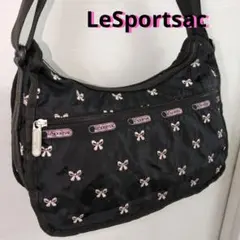 LeSportsac ブラック リボン刺繍 ショルダーバッグ レスポートサック