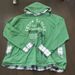 大きめCONVERSE グリーン フード付きパーカー 5Lコンバース