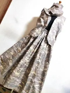 1943　着物リメイク☆大島紬ギャザースカート+リバーシブルベスト＆ストール