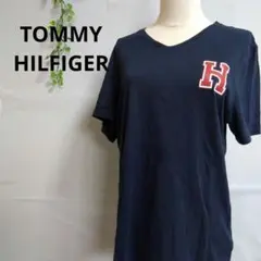 トミーヒルフィガー　ネイビー Hロゴ Vネック 半袖Tシャツ