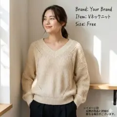 【美品】Vネック デザインニット アイボリー ゆるだぼ 透かし編み