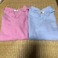 カットソー 長袖 2枚セット フリル M 色違い ピンク 水色