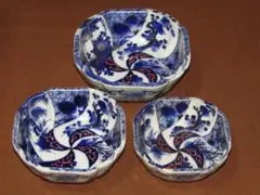 伊万里色絵鉢 大中小3客 伊万里色絵3つ鉢 手描き色絵赤絵伊万里三つ鉢三つ丼入れ子鉢盛り