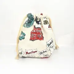 ハンドメイド ミニ 巾着袋 給食袋 コップ袋 かわいい 小物入れ オシャレ 猫柄