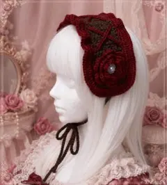 ハンドメイド 編み物 うさぎヘッドドレス 平成女児 ロリータ リボン