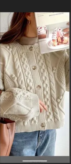 クラシカルエルフ　ケーブル編み　前後2WAY ニット　カーディガン