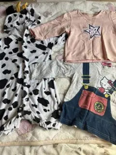 ハローキティ Tシャツと牛柄ロンパースセット 80サイズ