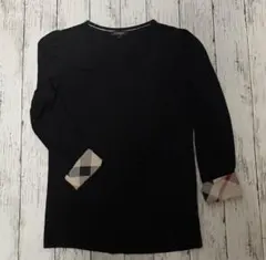 BURBERRY 黒 Tシャツ 七分袖　カットソー　袖口ノバチェック　ブラック