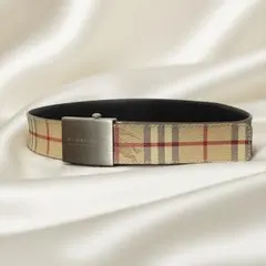美品✨希少 バーバリー ベルト ノバチェック 騎士ロゴ イタリア製 無段階調整可