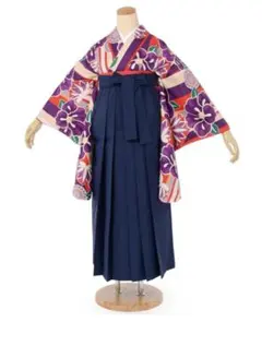 袴セット 小紋紫/赤 椿に葵/紺無地 99cm...のサムネイル