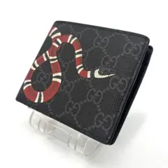 希少✨グッチ　二つ折り財布 キングスネーク　蛇　GGスプリーム　レザー　黒