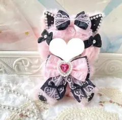 10cm おすわり ちびぐるみ ぬい服 ブラックピンク 猫耳 推しぬい #68
