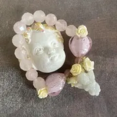 ❤️キューピッドと白薔薇とハートのブレスレット❤️ 本翡翠　ローズクォーツ　☆匿名