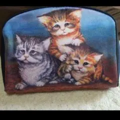 猫イラスト ポーチ 合成繊維製