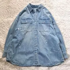 24SS Loungedress ペイントデニムシャツ オーバーサイズ ゆったりのサムネイル