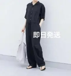 美品】BACCA コットンピケ ジップアップコンビネゾン 黒