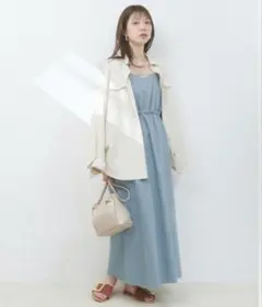 natural couture ウエストドロスト綿麻キャミワンピース