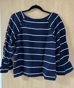 BAYFLOWネイビーと白のストライプ バルーン袖 トップス