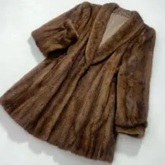 デミバフミンク ファーコート ブラウン 毛皮 ミドル丈 ショールカラー