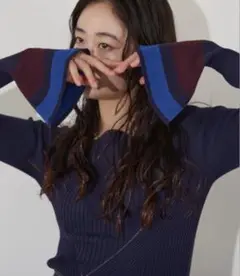 wavy neck 配色ニット トップス ネイビー バイカラー ブルベ