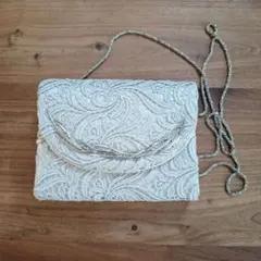 アイボリー刺繍デザインパーティーバッグ