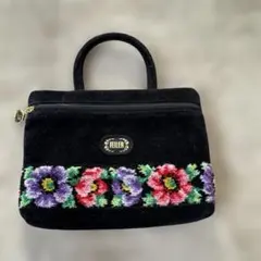 FEILER 花柄刺繍ポーチ 黒