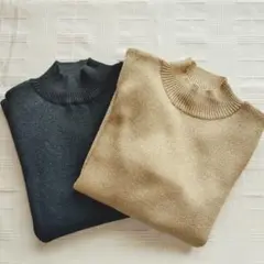 TRANS WORK ハイネックラメ入りリブ編み半袖セーター2色セット　F