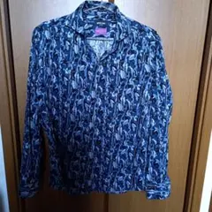 LIBERTY MENS BIGI ネイビー 花柄 長袖シャツ 　小さめLサイズ