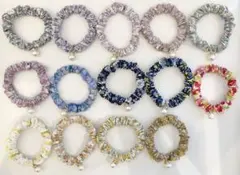 136)ハンドメイド　細めシュシュ　14個　大量　花柄　プレゼント