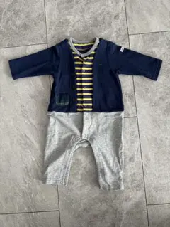 MIKIHOUSE ネイビー・グレー ストライプロンパース