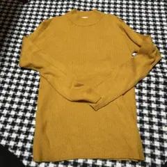 マスタード色リブ編み長袖ニット L