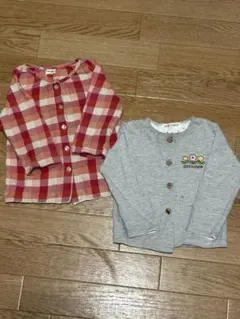 長袖トップス 2点セット 90cm チェック柄／グレー 前開き