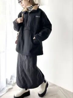 JAVA リバーシブル ハーフジップ ナイロン ボア オーバーサイズブルゾン