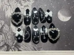 【現品】ネイルチップ ブラックハートデザイン