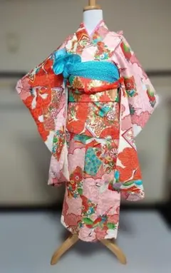 女児アンティーク着物　5歳~鶴柄